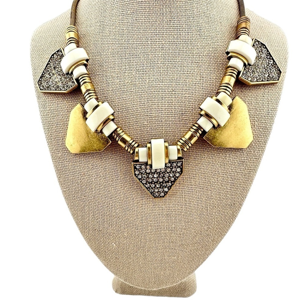 J. Crew Necklace, Slide GoldTone Arrow White Enamel and Rhinestone - Statement - Picture 8 of 11